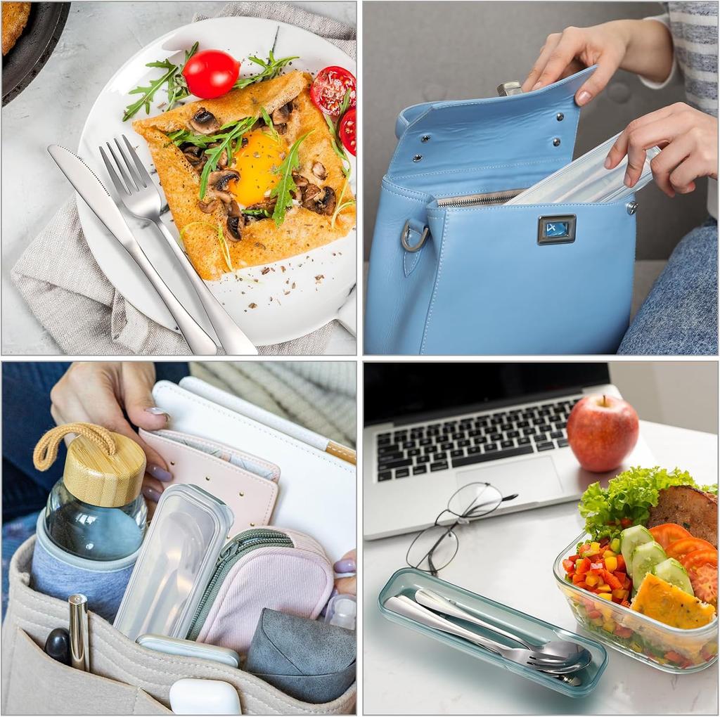 Portable Travel Utensils Set with Case Reusable Stainless Steel Silverware Flatware Camping Cutlery Include Fork Spoon Knife