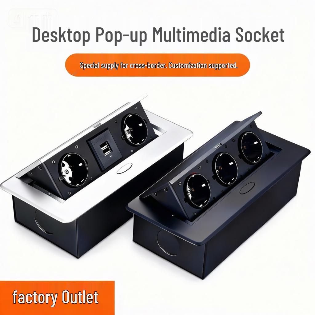 European Standard Desk Power Cord Box: Embedded, Flip-up Multi-functional Hidden Socket