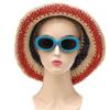 Women's Scarf and Glasses Set Stylish Polkas Dot Scarf Blue Glasses White Scarf Fashion Neckerchief for Halloween