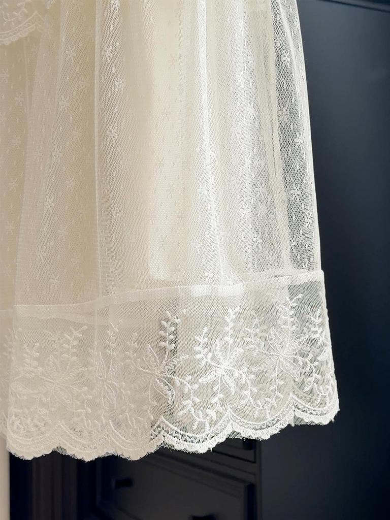 Women's Sweet Style French Lace Patchwork Mesh A-line High Waist Midi Skirt