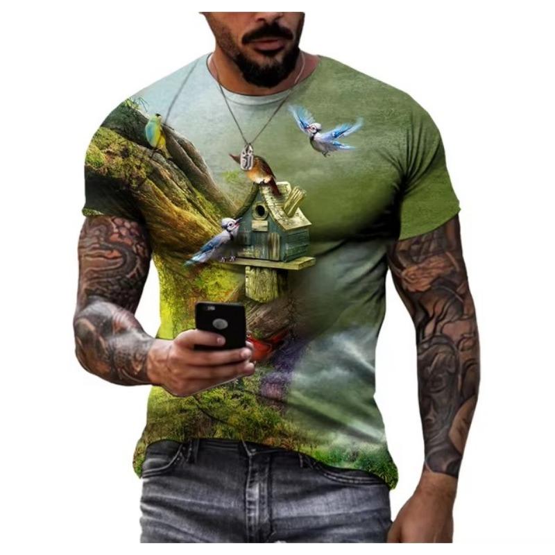 

Футболки с графическим принтом для мужчин, модные футболки с рисунком природных пейзажей, красивые повседневные футболки с 3D-принтом, летние топы с изображением гор и рек 6XL