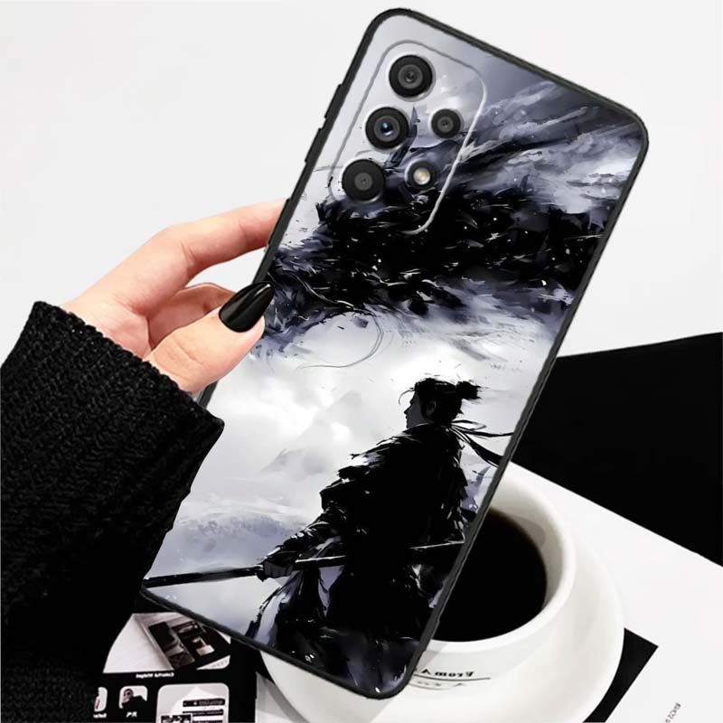 Ancient style swordsman For Samsung A73 A72 A71 A55 A54 A53 A52 A51 A13 A22 A16 A15 A12 A14 A26 A07 5G Black Phone Case