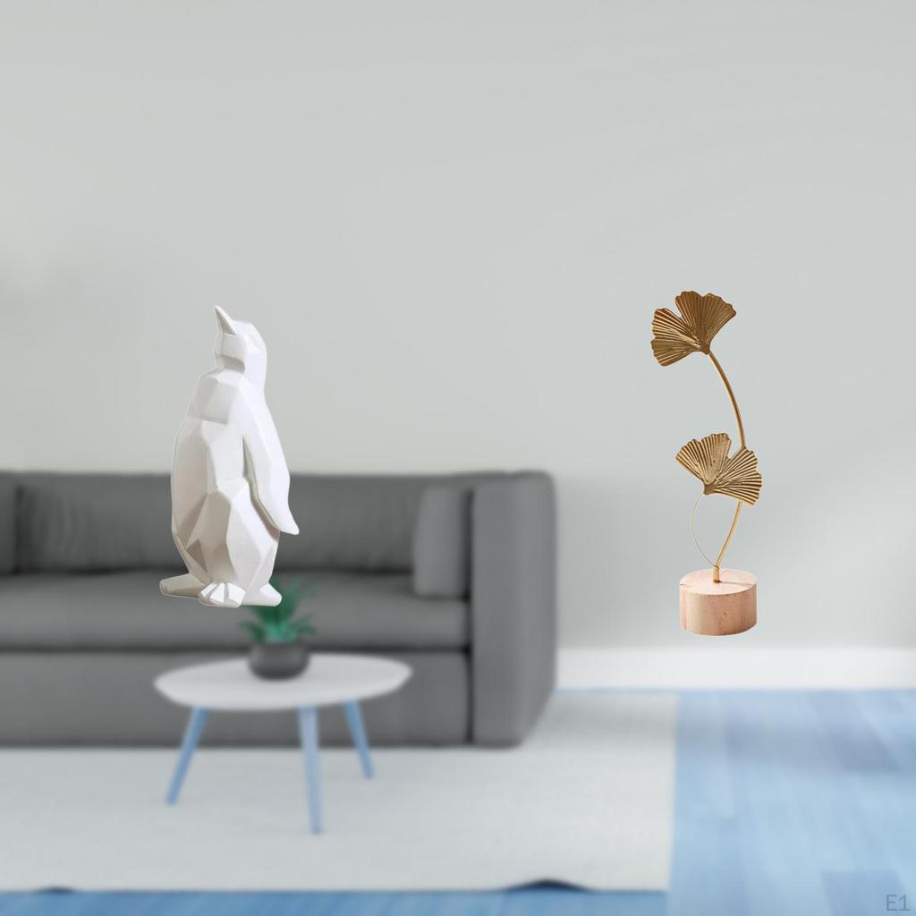 Penguin Figurine Resin Metal Animal Statue Creative Collectable Ornament Abstract Sculpture for