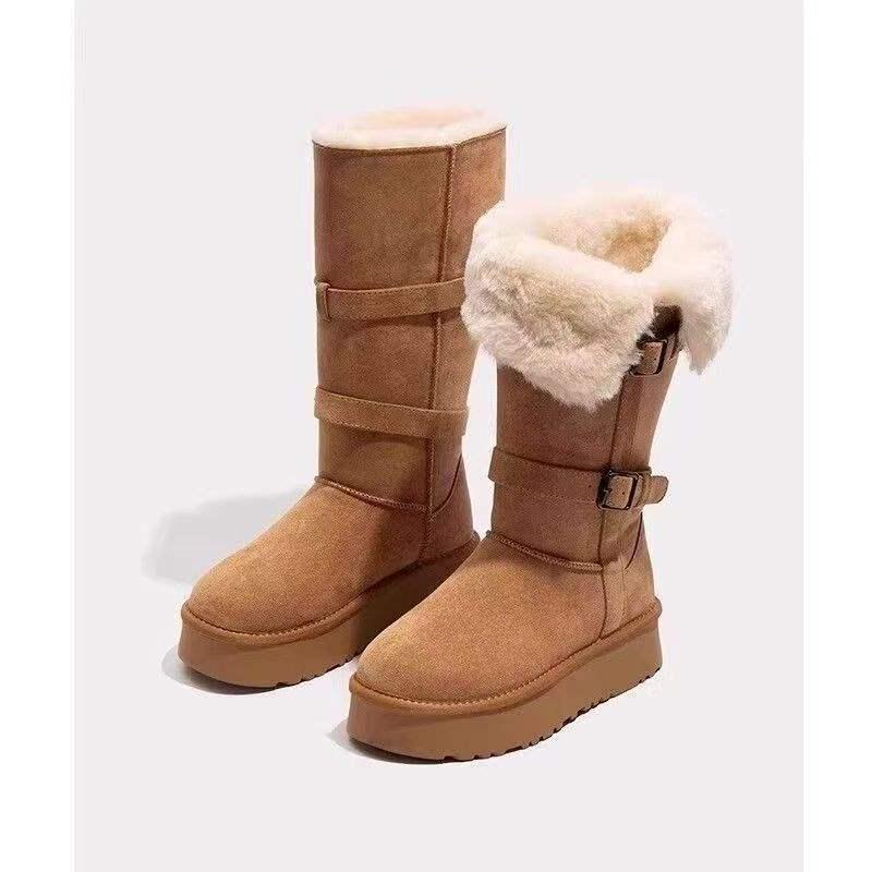 Botas de Nieve Altas Grises para Mujer 2025 para Todas las Estaciones con Suela Gruesa y Forro de Terciopelo - Estilo Algodón de Media Pantorrilla