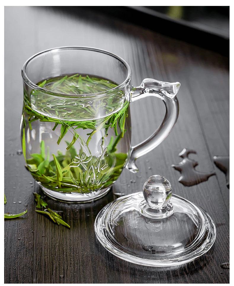 Large-Capacity, High-Temperature Resistant Glass Teacup with Handle and Lid for Men