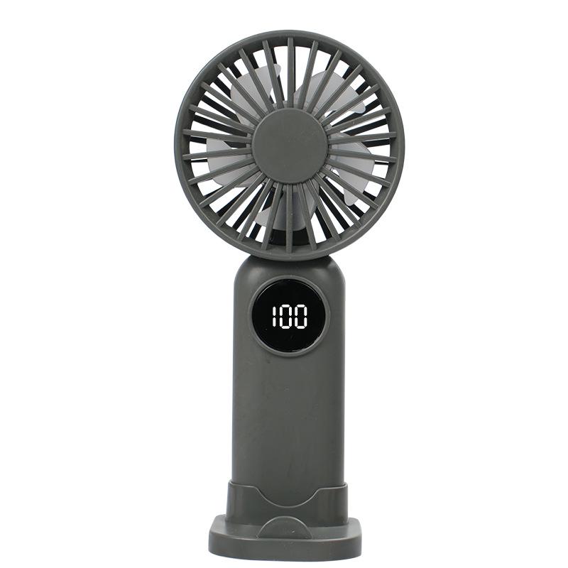 Compact USB Rechargeable Handheld Fan with Digital Display & Phone Holder