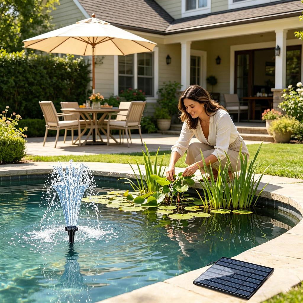Solar Fountain with 8 Nozzles Outdoor Pond Water Pump 1.5w Solar Fountain Pump for Garden Pond Patio Backyard Lawn Pathway Pool