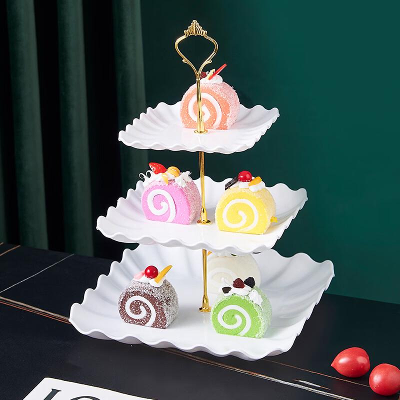 ZISIZ 3-Tier Square White Wavy Rod Serving Stands - 2 Pack