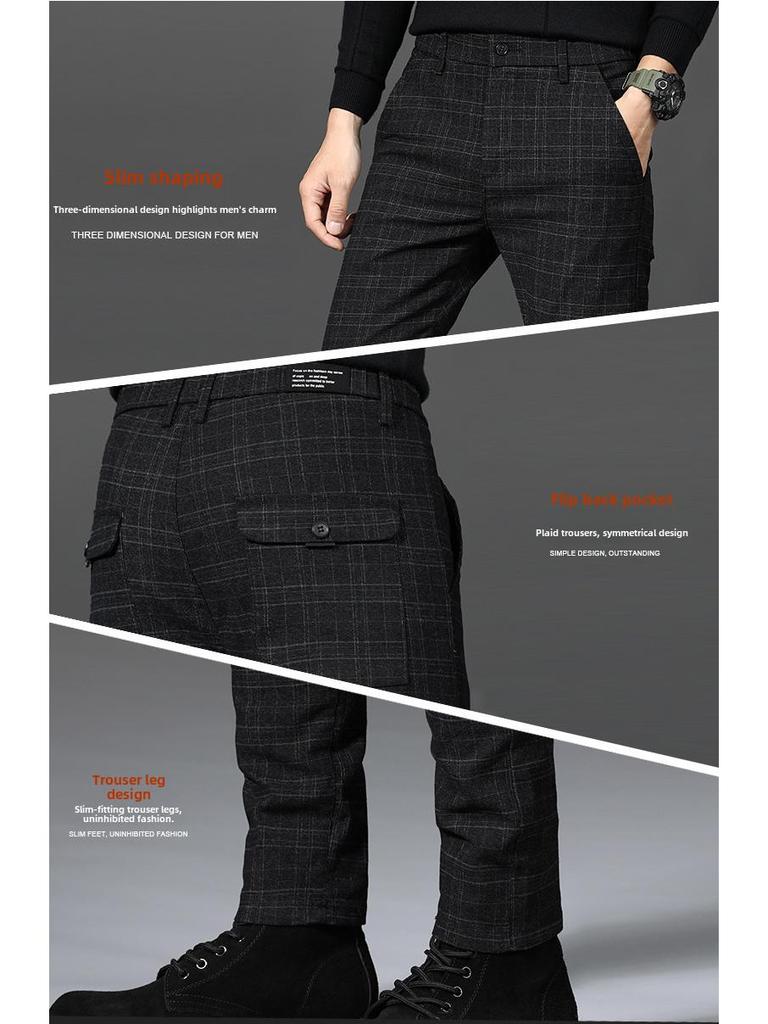 Men's Slim Fit Plaid Casual Pants for Spring and Autumn