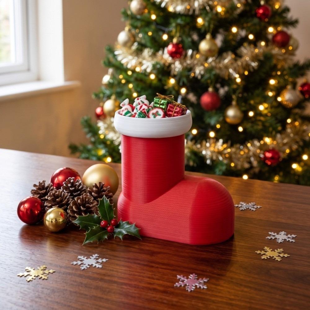 3D Printed Christmas Pen Holder Bright Red Festive Table Decoration Santa Boot Box  Home Entryways
