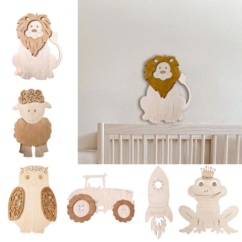 Wall Decors Nordic Cute Animal Wood Wall Hangings Decorations Ornament Decals for Childrens Room Bedroom Kindergartens