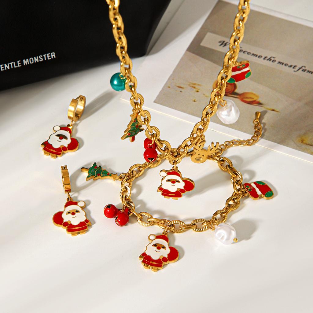 Christmas Series Jewelry Necklace Drip Oil Christmas Earrings Christmas Tree Bell Reindeer Pendant Titanium Steel Bracelet