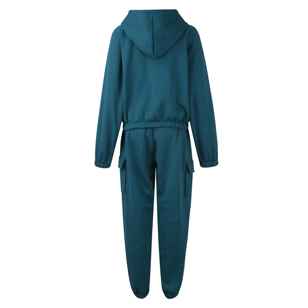 Women's Fashion Pullover Hooded Sports Casual Long Sleeve Solid Color Sweatshirt Set