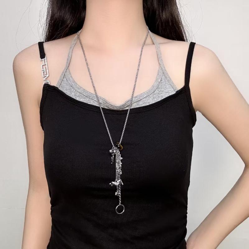 

Fashion Horse Natural Stone Tassel Necklace Long Necklace Adjustable Sweater Chain Design Versatile Necklaces Jewelry Accessory A3