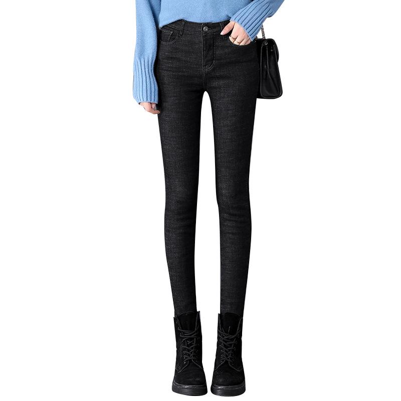 High-Waisted Plus-Velvet Skinny Jeans for Women - New Autumn/Winter Style, Light-Colored, Slimming, Elastic, Thickened, Self-Heating Small-Leg Pants