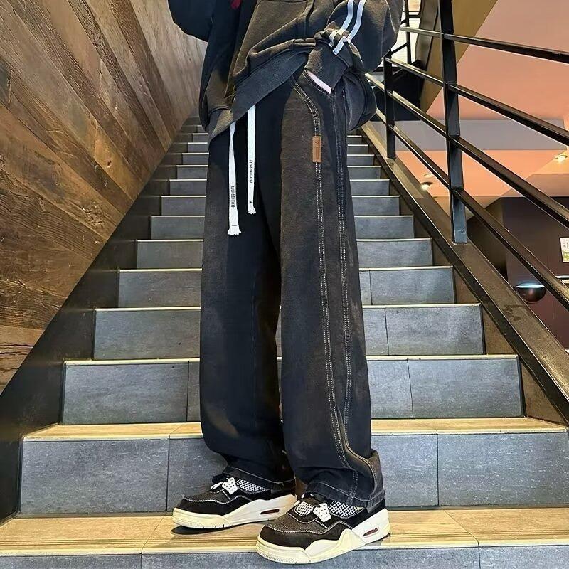Autumn and Winter Straight Jeans Men's American Loose Trendy High Street Casual Wide Leg Pants