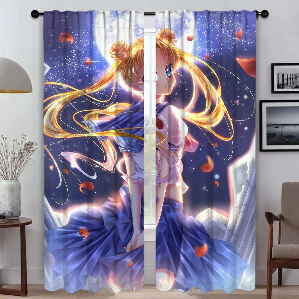 Blackout Curtain for Room 2 Panel Sailormoon Shades Halloween Decoration Anti-mosquito Curtains Tulle for Bedroom Partition Home