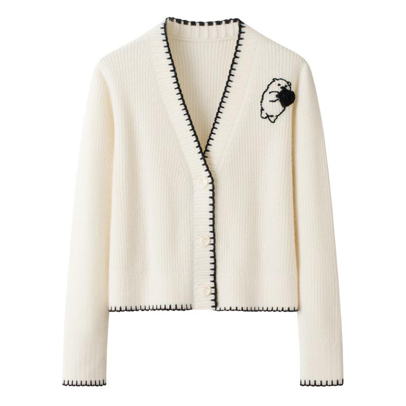 European & American Style Grey Hand-Stitched Cashmere Cardigan Sweater Coat