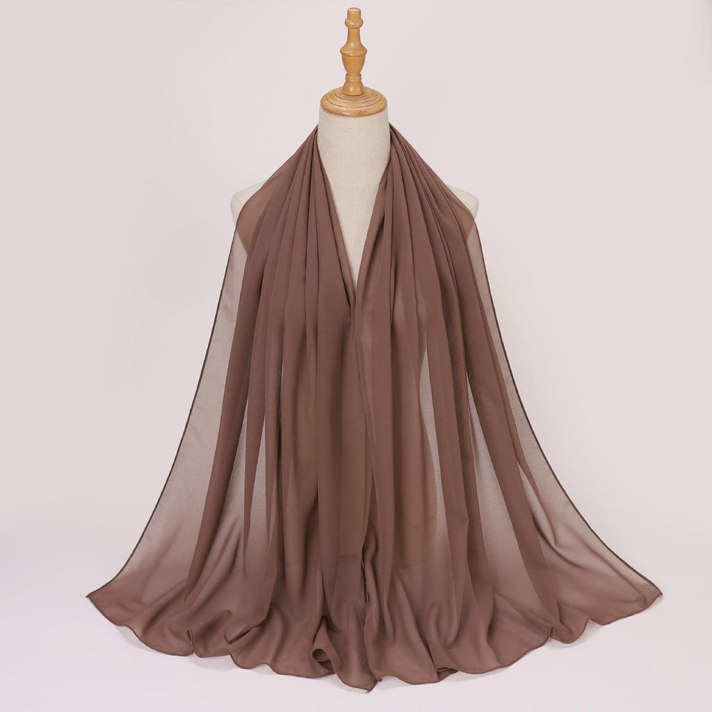 Ethnic Pearl Chiffon Hijab Scarf - Single Color, Long Style for Middle East & Africa