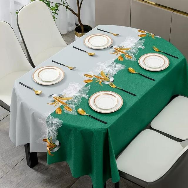 Fresh Flower Oval Pvc Table Cloths Plant Geometric Waterproof Oil -Proof Easy To Clean Coffee Dinning Tablecloth Decor