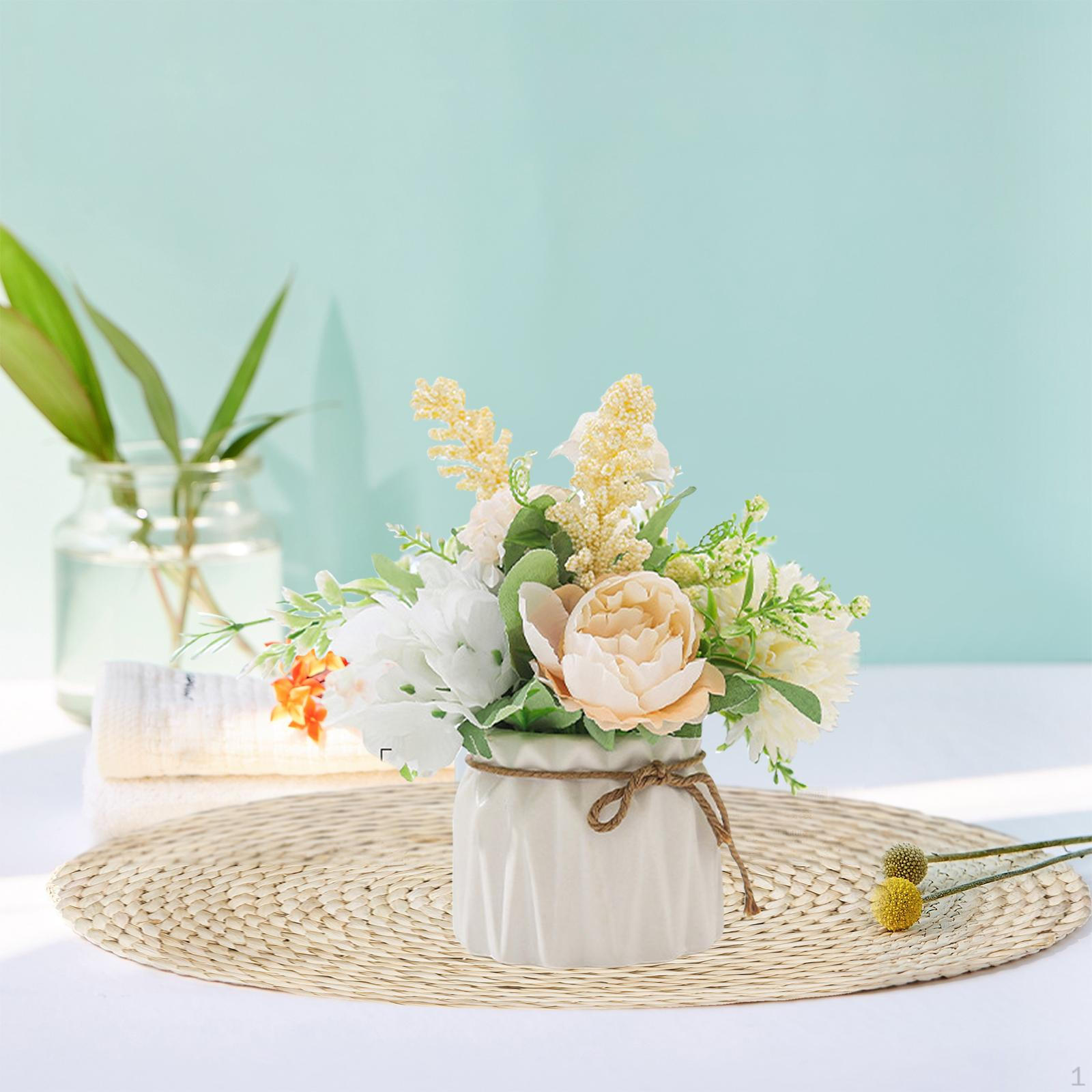 

Artificial , Potted with Small Ceramic Centerpieces Bouquet for Decoration White