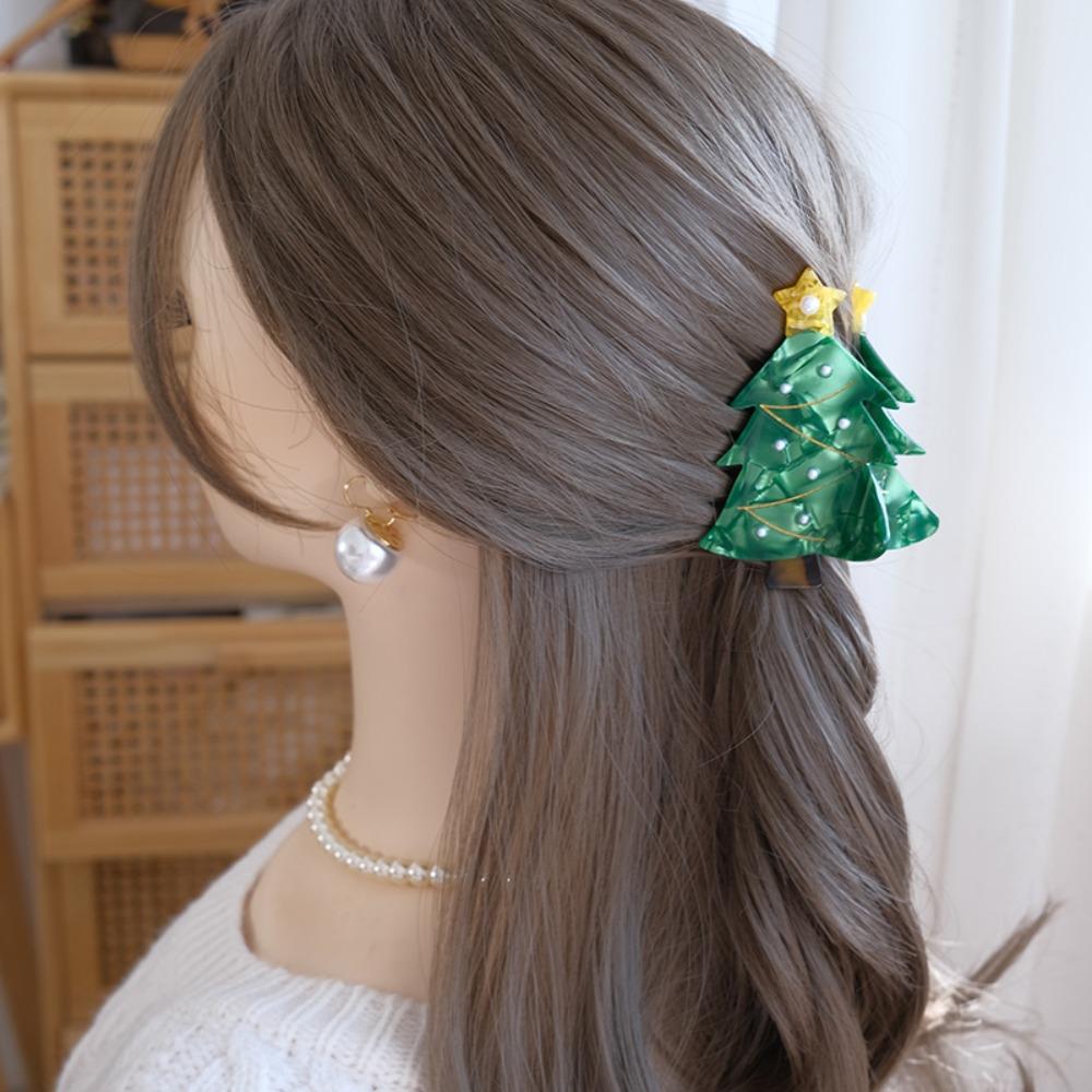 Bell Christmas Shark Clip Pearl Creative Shark Clip Headwear Acetic Acid Hair Claw  Festival