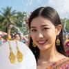 1 pair Temperament Fan Shaped Tassel Earrings Zinc Zinc Alloy Peacock Earrings Thai Golden Eardrops  Women