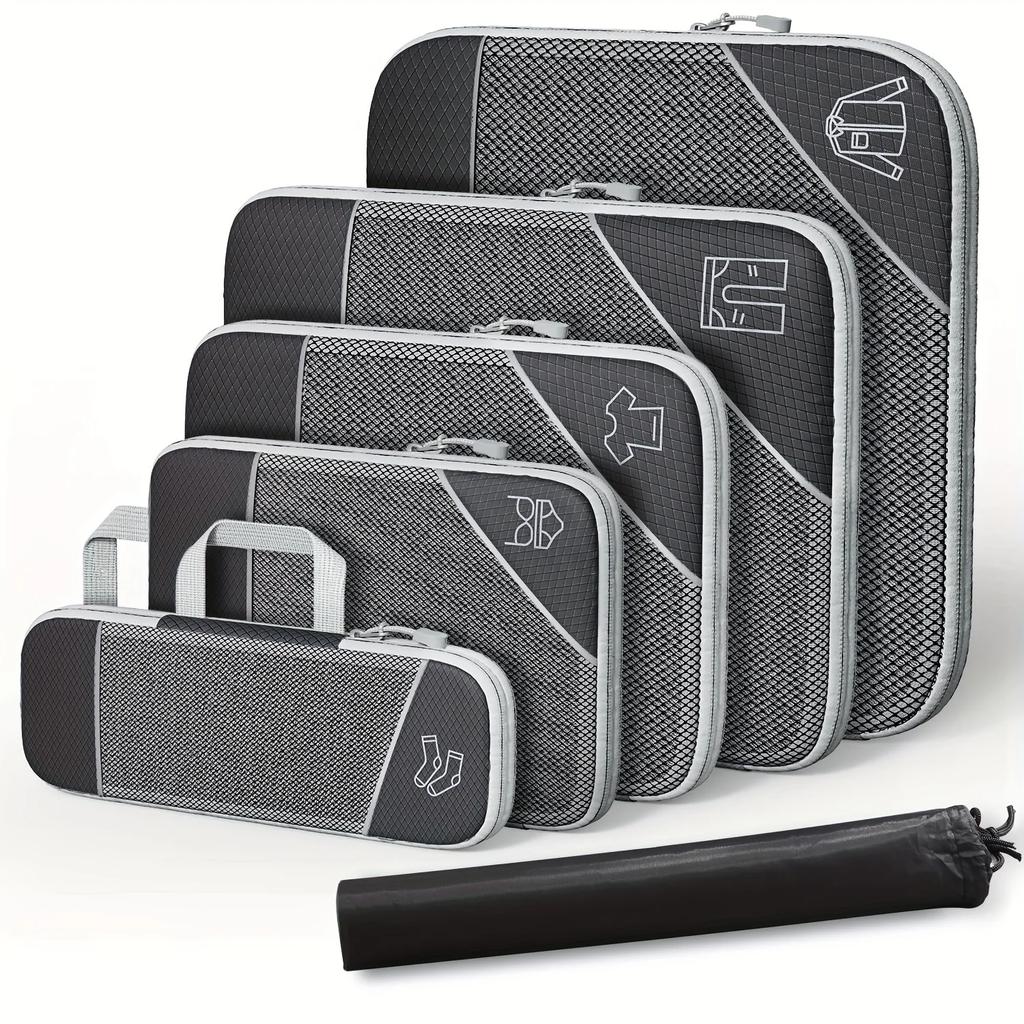 Compression Packing Cubes Set, Polyester Travel Luggage Organizer Accessories, Extensible Storage Bags Suitcases