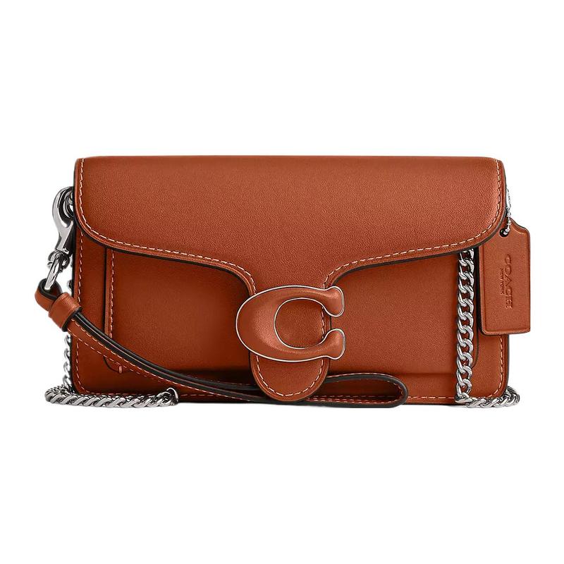 

COACH Tabby 18 solid logo turn-lock flap chain quilted card slots glove-tanned leather shoulder crossbody bag small women s silver with polished amber срібний