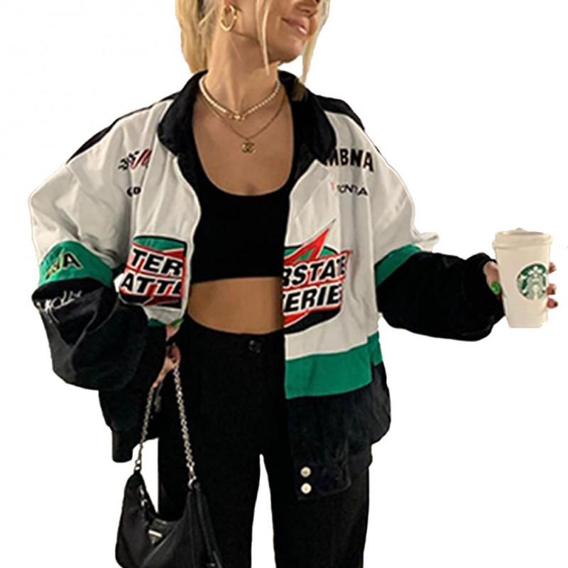 Dámská oversized Streetwear bunda s potiskem, větruodolná, s dlouhým rukávem, motorkářský styl, ležérní svrchní oblečení