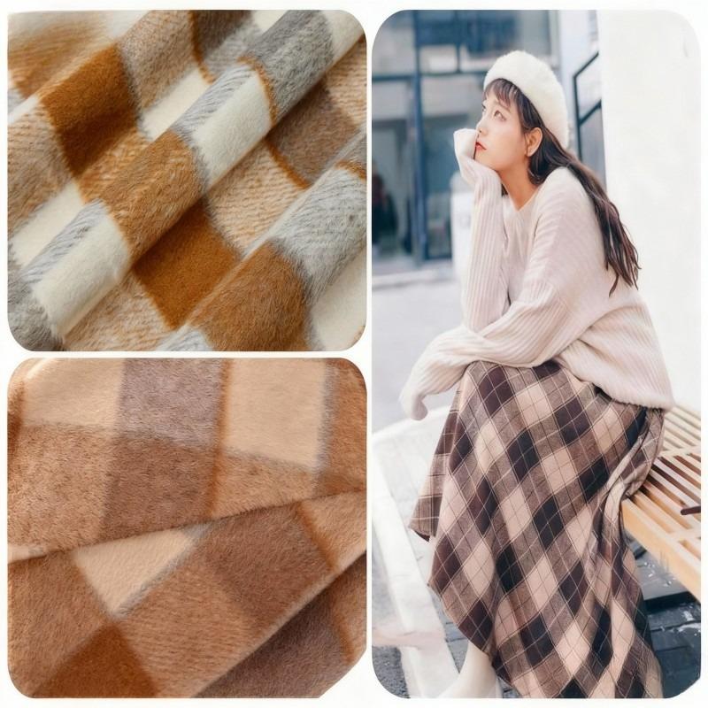 Thickened Matte Checkered Fabric Vintage Soft for Handmade Diy Sewing Clothing Skirts Winter Coat Jackets Pants Material