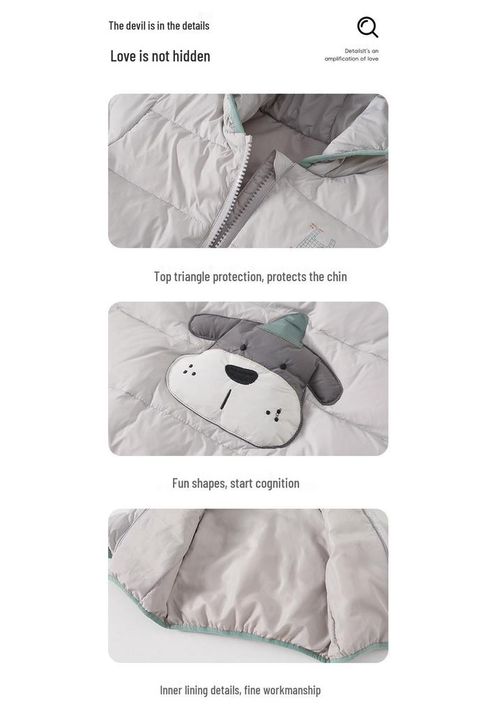 Baby Cartoon Hooded Down Jacket - Warm Autumn/Winter Long-Sleeved Zipper Shirt for Boys' Outdoor Wear
