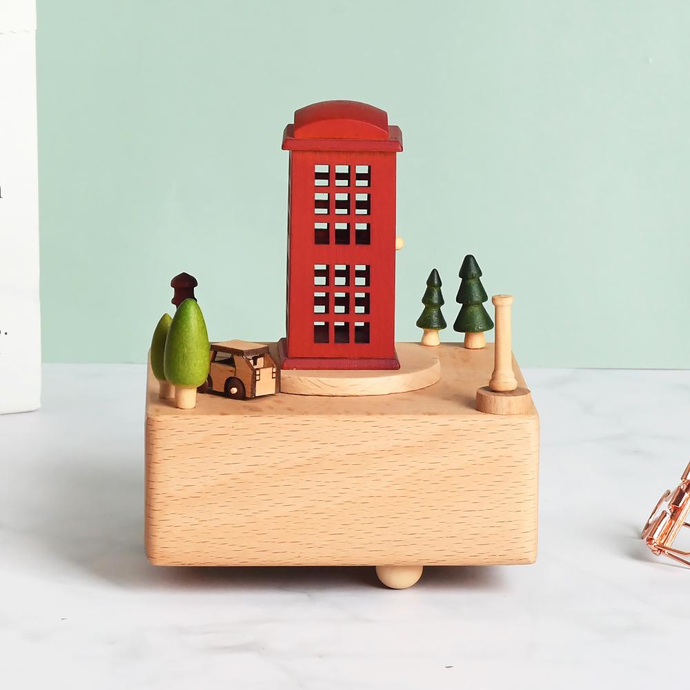 Custom Logo Wooden Music Box 18-Note Mechanical Wind-Up Rotating Carousel Ballerina Gift OEM