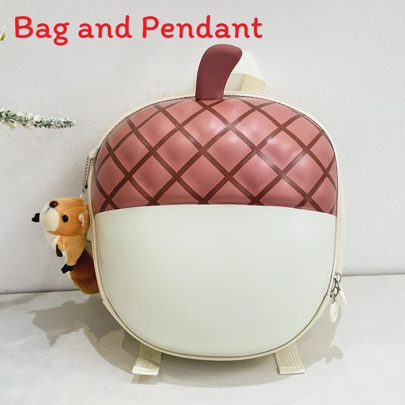 

Cute Cartoon Acorn Shaped Children Backpack For Education Use With Doll Pendant белый