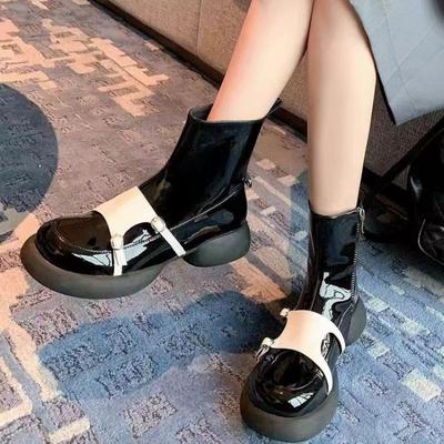 Fashion Luxury Designer Elegant Women's Shoes 2024 Zipper Women's Booties Buckle Stitching Decorated Thick Sole Black Women's Boots