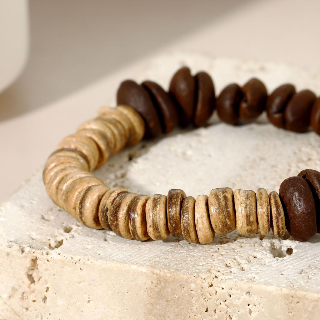 Elastic Bracelet, Retro Niche Coconut Flake Wood Splicing Woven Bracelet Women'S Bracelet