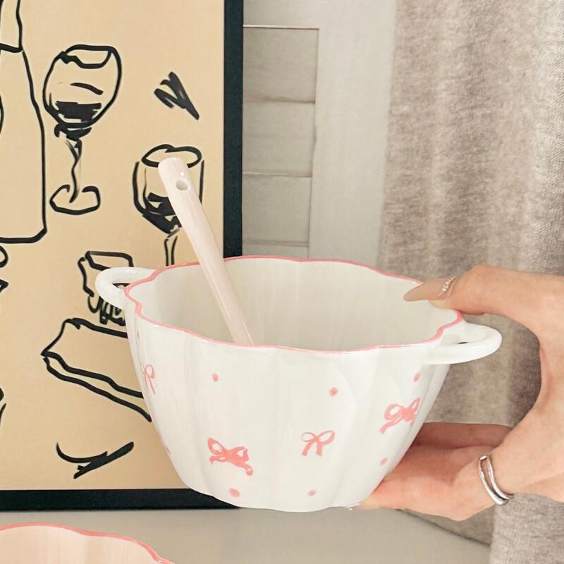 КЕРАМИКА 6-дюймовая керамическая миска с цветочным узором и ложка