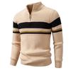 Triped Sweater Men Fashion Patchwork Knitted Pullovers Mens Stand Collar Half Zipper Knit Sweater Warm Pullover Tops