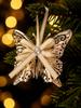 1pc Vintage-Style, Highly Creative Openwork Tin Christmas Ornament, Featuring a High-Quality Champagne Gold Satin Ribbon Bow