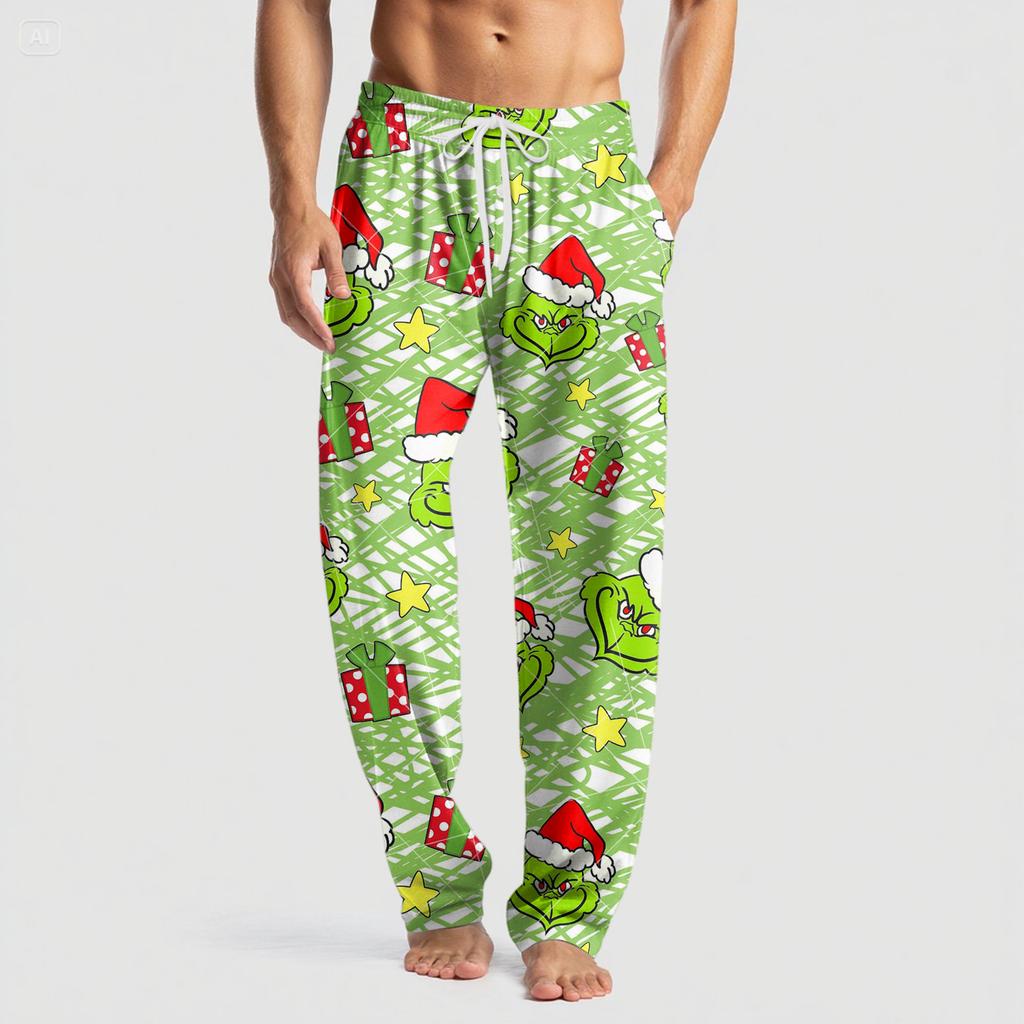 Men's Knitted Fashion Print Pocket Casual Pants Pajama Pants