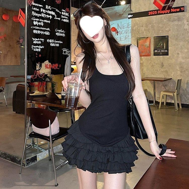 White Spice Girl Dress Female Summer Slim Cake Dress Waist Temperament Vest Suspender Short Skirt Splicing Skirt