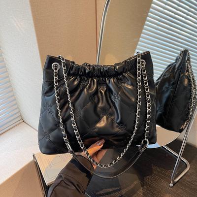 Vintage Καπιτονέ Τσάντα Tote με Αλυσίδα Γυναικεία Μεγάλη PU Ώμου Crossbody Αστικό Chic Καθημερινή Χρήση