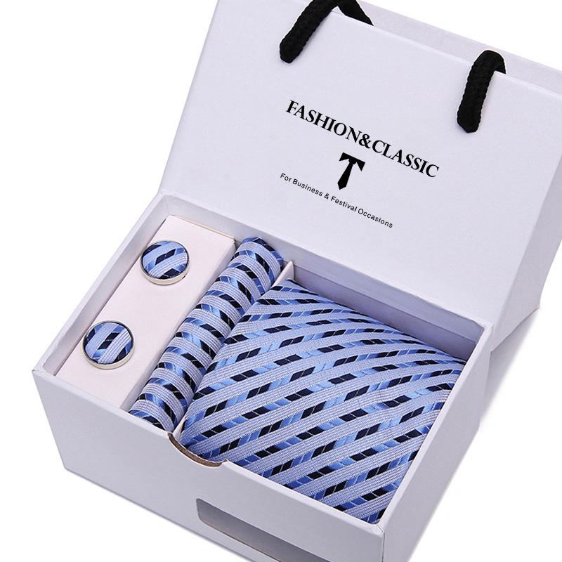 Men's Tie Gift Set: Striped & Polka Dot Tie, Pocket Square, Cufflinks