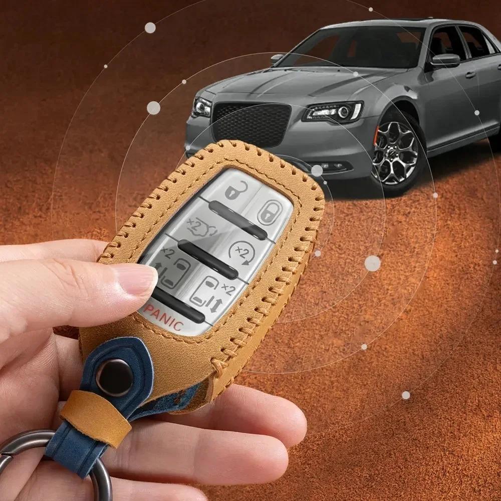 Custodia Copri Portachiavi Auto in Vera Pelle Supporto Portachiavi Adatta per Chrysler Pacifica Voyager Custodia Intelligente per Portachiavi Smart
