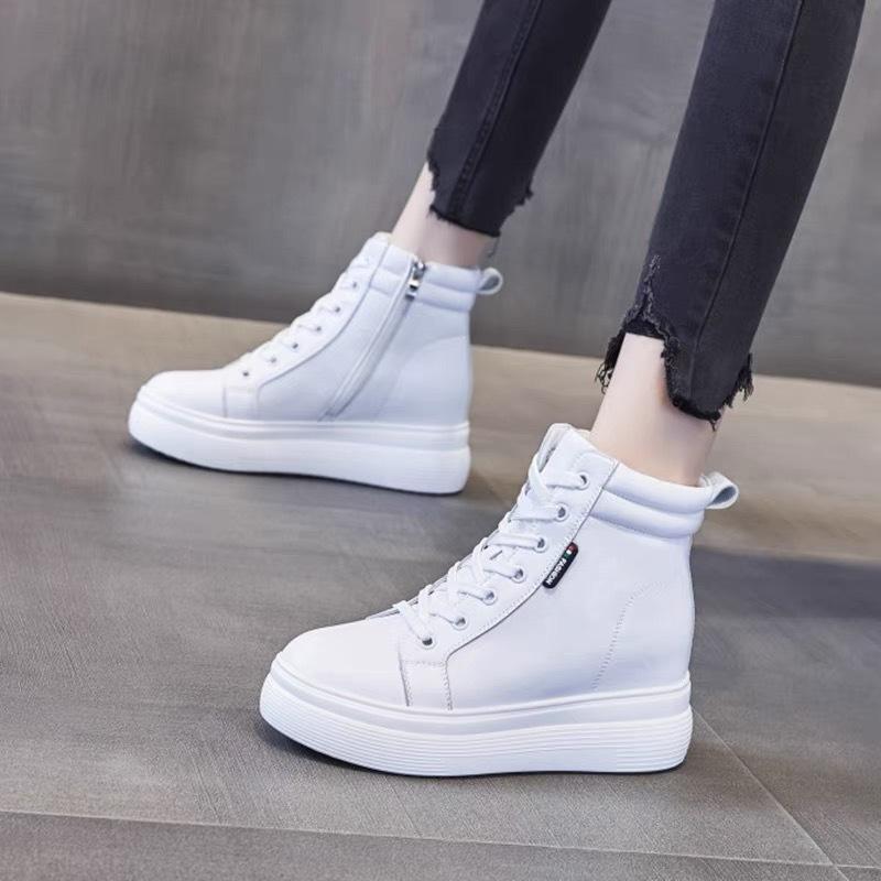 

Осень и зима новая толстая подошва универсальные теплые увеличивающие рост повседневные женские хлопковые туфли модные короткие ботинки шнуровка молния высокий верх женские туфли 34