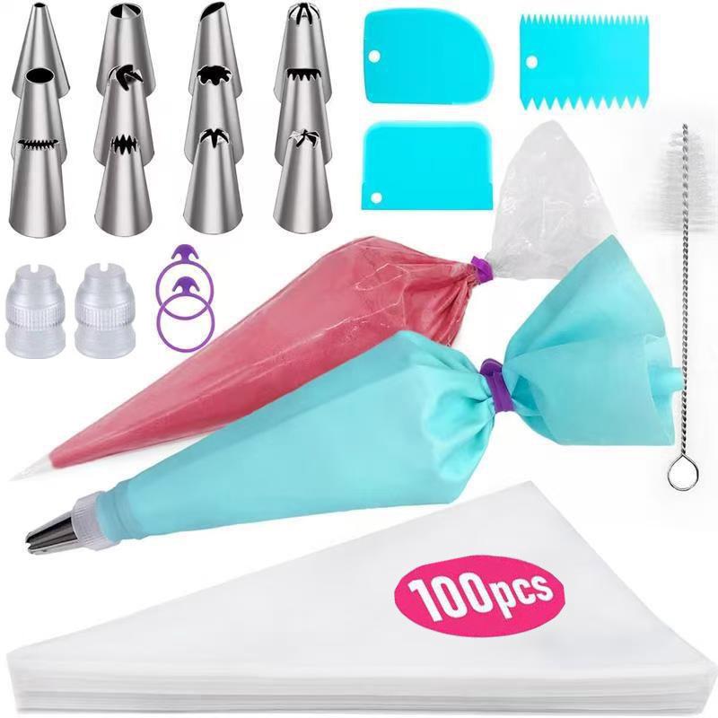 34-Piece Cake Decorating Tool Set: Piping Tips, Piping Bags & Converter for Cream and Lace Designs