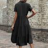 VEZFAA Women's Fashion Summer Spring Solid Color Print Short Sleeve V-Neck High Waist Casual Dresses