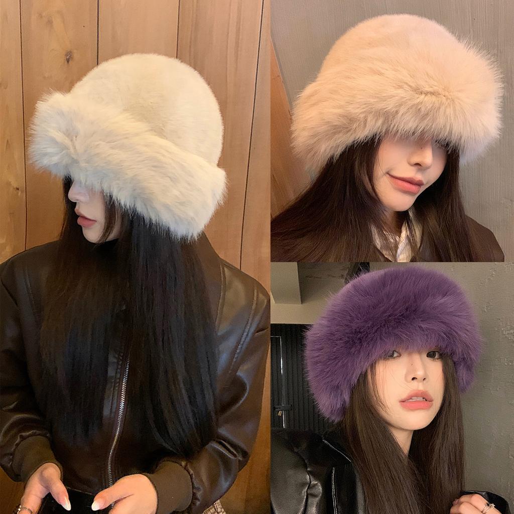 Mongolian Wide Brim Bucket Hat Winter Fisherman Hat Thicken Plush Fisherman Hat for Adult Teens Keep Warm Commute Hat
