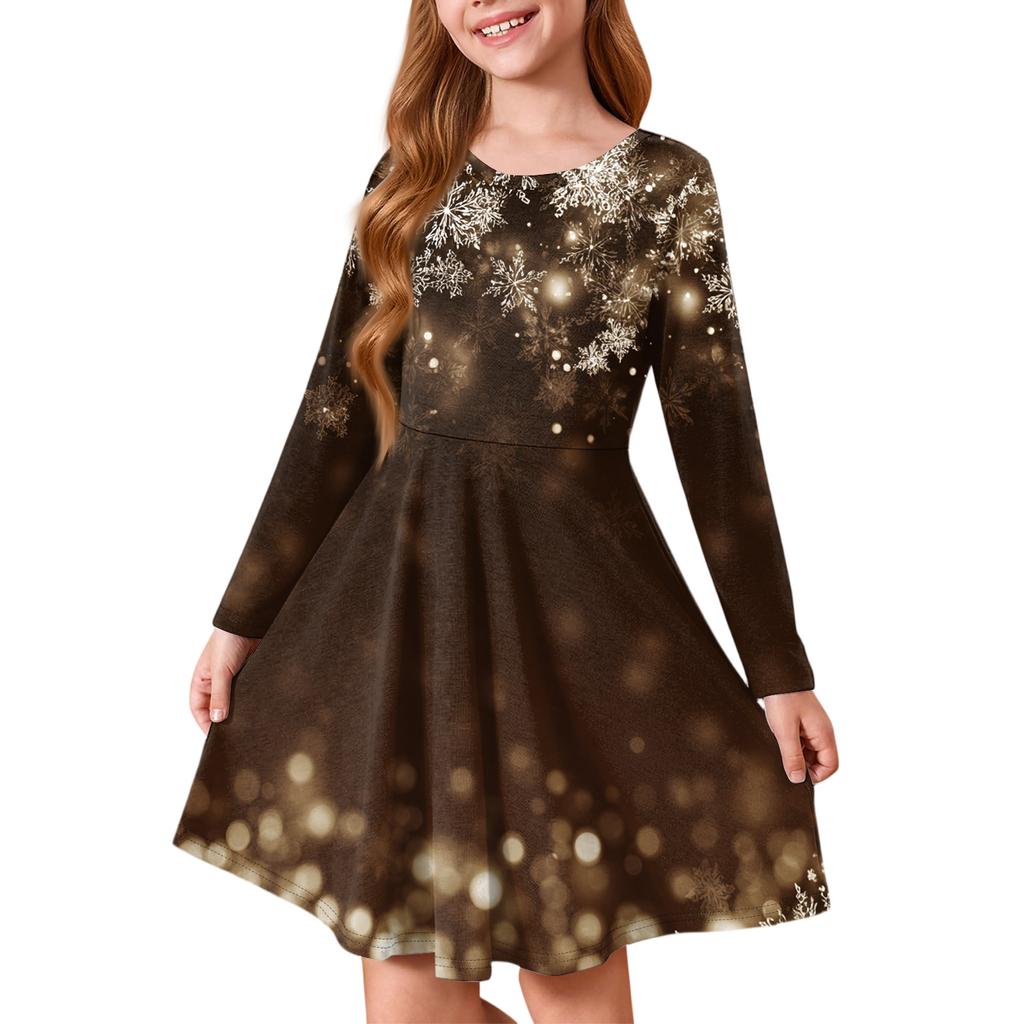 Rochie de Prințesă pentru Fete - Rochie Tip Tricou A-Line cu Mânecă Lungă Ziua Crăciunului