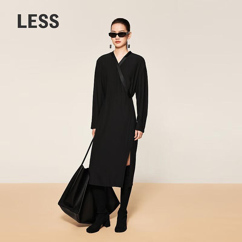 LESS 2024 Autumn Mulberry Silk V-Neck Long Sleeve Dress